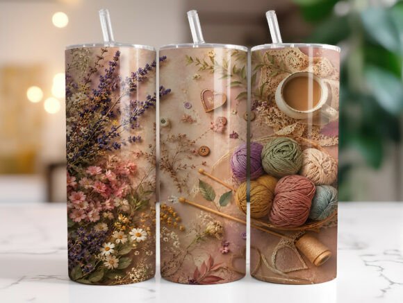 Cozy Knitting Floral Tumbler Wrap PNG Review