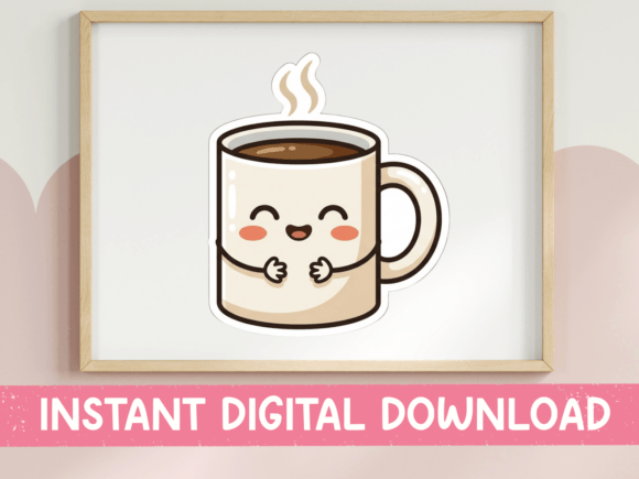 Kawaii Coffee Mug Happy Face Sticker