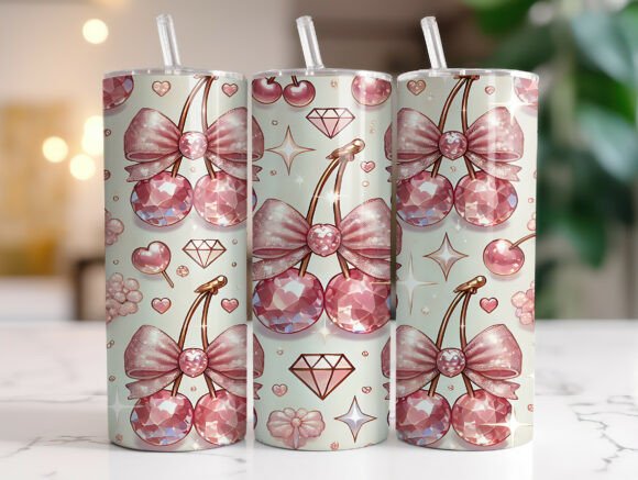 Pink Rhinestone Cherry Bow Tumbler Wrap Review