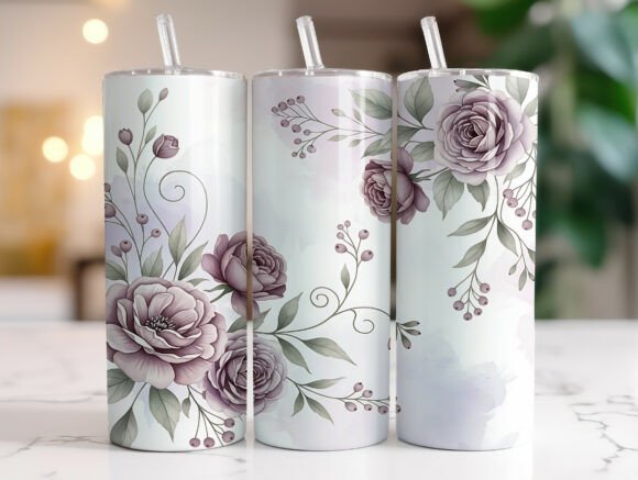 Purple Floral 20 Oz Tumbler Wrap PNG Review