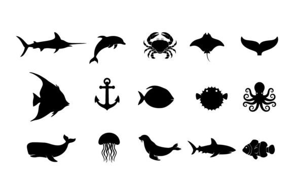 Sea Life Silhouette Bundle SVG - Ocean Review