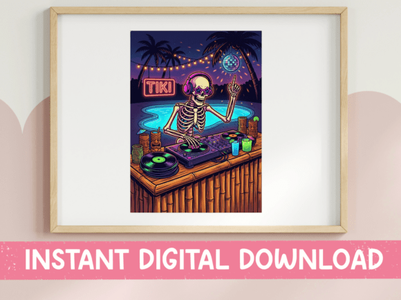 Tiki Bar Skeleton DJ Pool Print Review